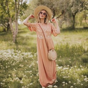 Roolee Embroidered Apricot Dress